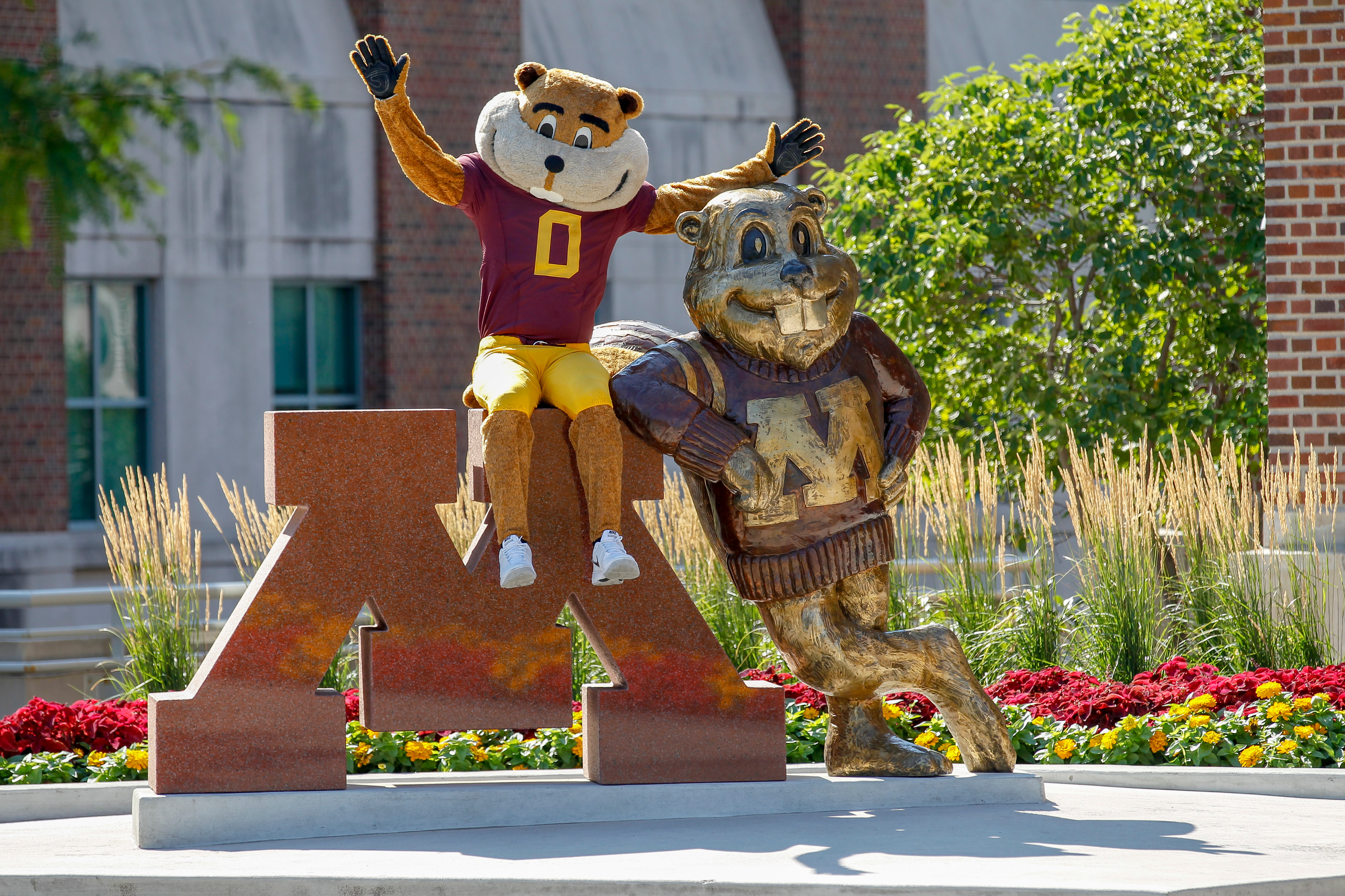 Goldy the Gopher sitting on the Goldy statue